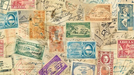 Fototapeta premium Vintage stamp pattern wallpaper