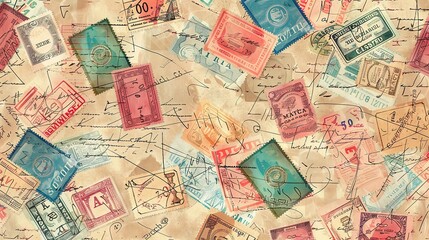 Vintage stamp pattern wallpaper