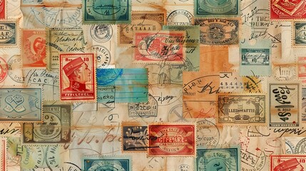 Vintage stamp pattern wallpaper