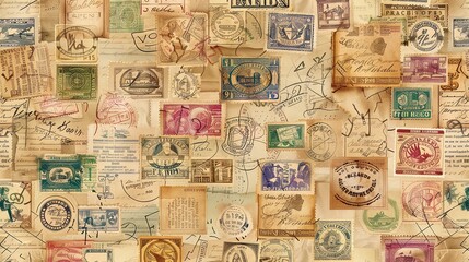 Vintage stamp pattern wallpaper