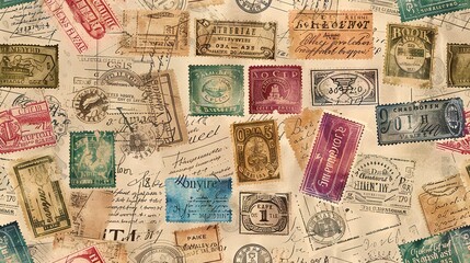 Vintage stamp pattern wallpaper