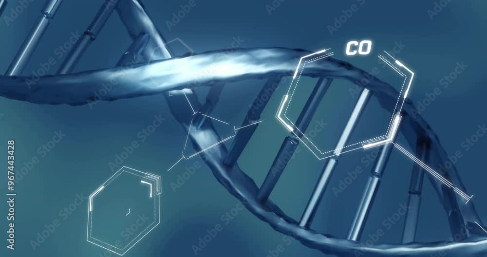 Poster animation of scientific data processing over dna strand spinning