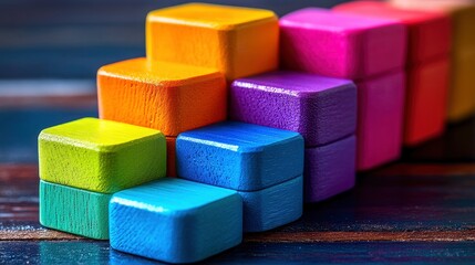 Obraz premium Colorful Wooden Blocks in a Stair Formation