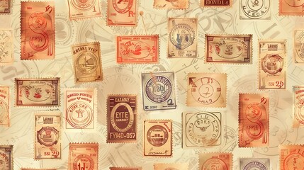 Vintage stamp pattern wallpaper