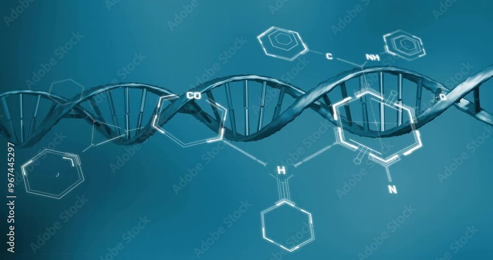 Canvas Prints Animation of scientific data processing over dna strand spinning