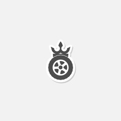 Crown on a wheel sticker isolated on gray background