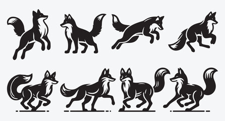 Fox Logo Silhouette Bundle Clip Art Vector Illustration