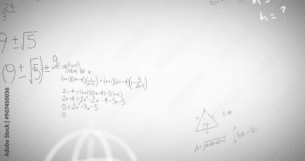 Poster animation of mathematical data processing over white background