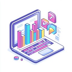Fototapeta premium A colorful illustration of a laptop displaying vibrant charts and data, symbolizing digital analysis and technology.