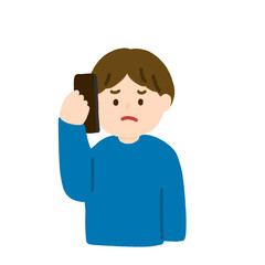 電話で困っている表情の男性のイラスト