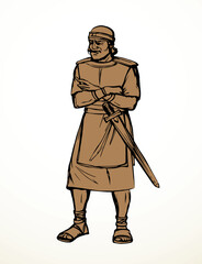 Obraz premium Vector drawing. Standing man with cross hands