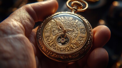 Antique Gold Pocket Watch Held in Hand