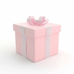 Fototapeta premium Pink Gift Box with White Ribbon Isolated on White Background