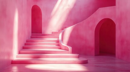 Obraz premium abstract 3d geometric wall art soft pink hues play of light and shadow modern minimalist interior design