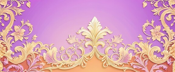 Ornate Floral Frame, Baroque Design, Pastel Background on grainy gradient colorful with copy space for any design