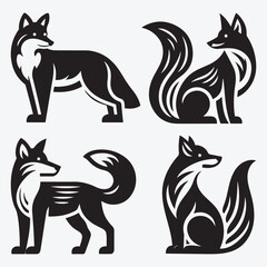 Fox Logo Silhouette Bundle Clip Art Vector Illustration