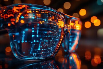 kaleidoscopic view through futuristic smart glasses augmented reality overlay vibrant data visualization wearable tech