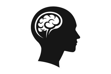 Brain with human head minimalist logo silhouette black color vector art illustration