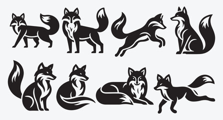 Obraz premium Fox Logo Silhouette Bundle Clip Art Vector Illustration