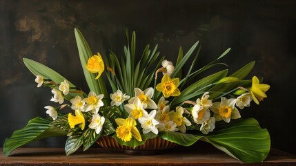 Corn leaf daffodil arrangement © AbstractAI