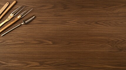 A collection of vintage sewing tools and zippers lies on a rustic wooden surface, providing a charming backdrop for crafting, quilting, and sewing projects