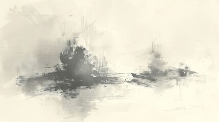 Abstract grayscale painting with soft brush strokes creating a serene atmosphere.
