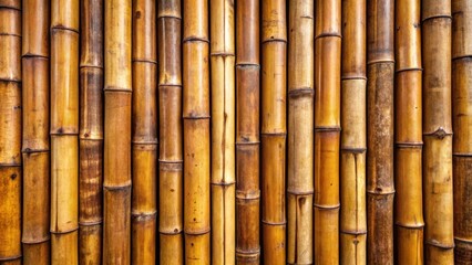 Fototapeta premium Natural bamboo wood trunks forming a rustic wall, bamboo, wood, trunks, wall, texture, natural, yellow-brown, eco-friendly