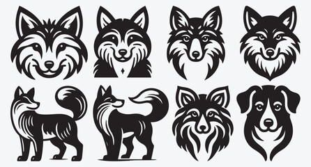 Fototapeta premium Fox Logo Silhouette Bundle Clip Art Vector Illustration