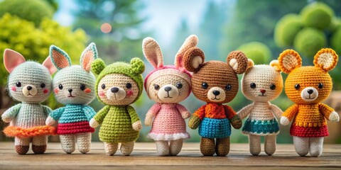 Amigurumi dolls featuring cute animals and objects , handmade, crochet, plush, toy, soft, adorable, hobby, craft, DIY, colorful