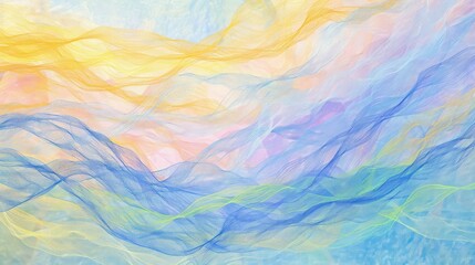 Abstract waves of soft colors blend harmoniously to create a serene and calming atmosphere.