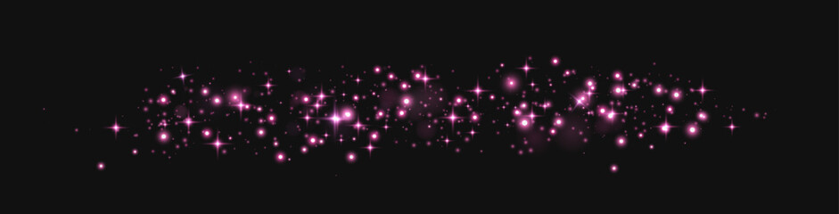 Pink glittering dots, particles, stars magic sparks. Glow flare light effect. Pink luminous points. Vector particles on black background.