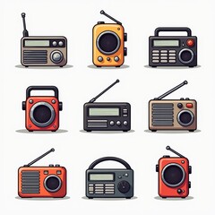 Collection of Vintage Portable Radios Illustration - Retro Radio Designs for Advertising, Posters, and Graphics