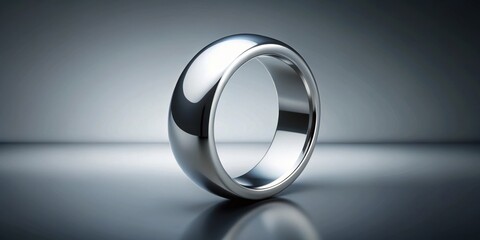 Abstract chrome metal ring on gray gradient background, modern, abstract, render, chrome, metal, ring, circle, object