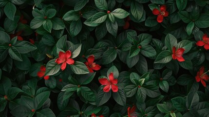 Crimson blossom with deep green foliage