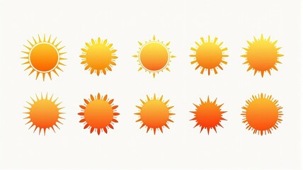 Sun Icons Illustration Set: Collection of Radiant Sun Icons in Various Styles and Colors for Weather Apps and Graphic Design