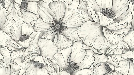Line art flower pattern wallpaper