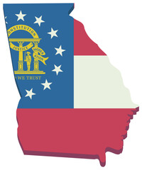 Map of Georgia in colors of the state flag (flat design,cut out)	