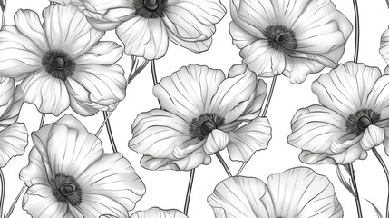 Line art flower pattern wallpaper