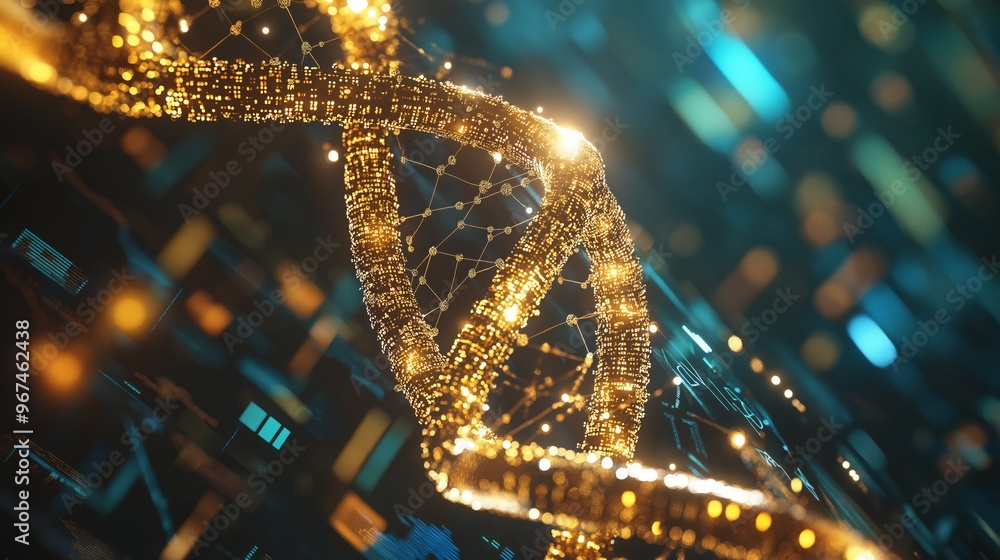 Aufkleber exploring the digital golden dna of finance with glowing symbols and data streams illuminating the f
