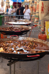 Traditional Spanish dish Paella, made outdoors.