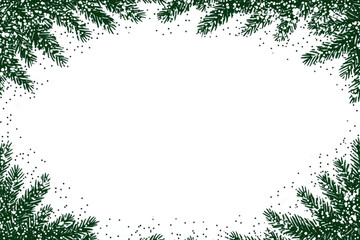Obraz premium Watercolor Fir Tree Frame with Snow Falling on White Background, Christmas and New Year Card Design