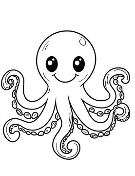 recommend clip art: Cute Cartoon Octopus Illustration - Black and White Line Art