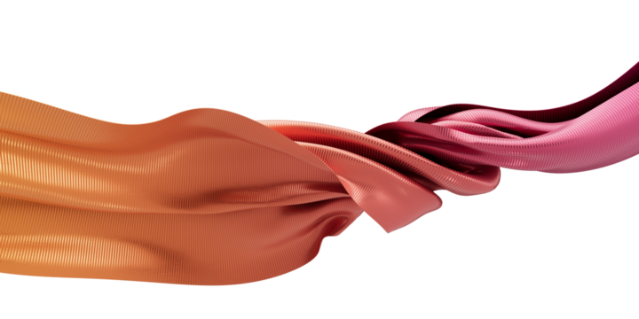 twisted colorful fabric flying in the wind isolated on transparent background 