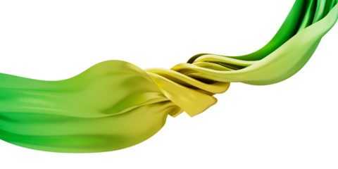 twisted yellow green fabric flying in the wind isolated on transparent background 