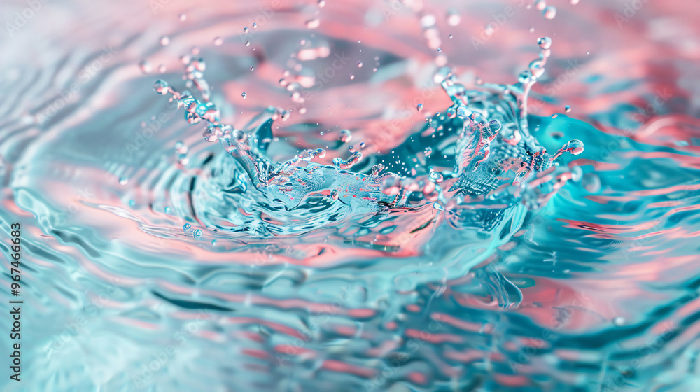 Aufkleber an eye-catching image of water droplets splashing in a vibrant mix of turquoise and pink hues, creat