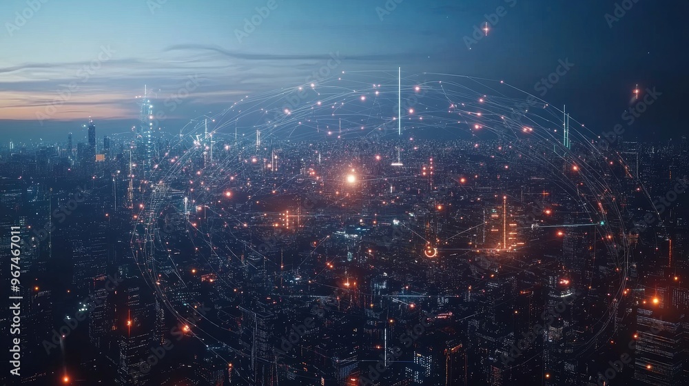 Poster advanced communication and global internet network connection in smart city . concept of future 5g w