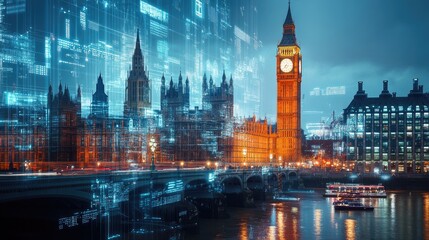Fototapeta premium Abstract technology background in London for global business concept