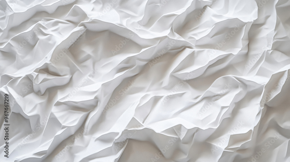 Poster a textured close-up of crumpled white paper, showcasing the intricate folds and creases that create 