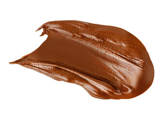 Smear of chocolate paste isolated on white. Chocolate cream or spread Top view. Package design element 