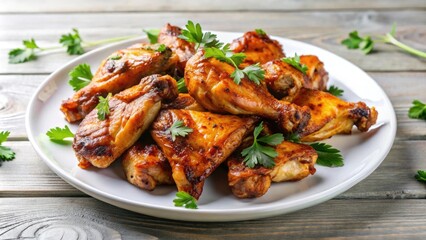 Grilled chicken wings on a white plate, grilled, chicken, wings, food, barbecue, delicious, appetizer, crispy, spicy, hot, bbq